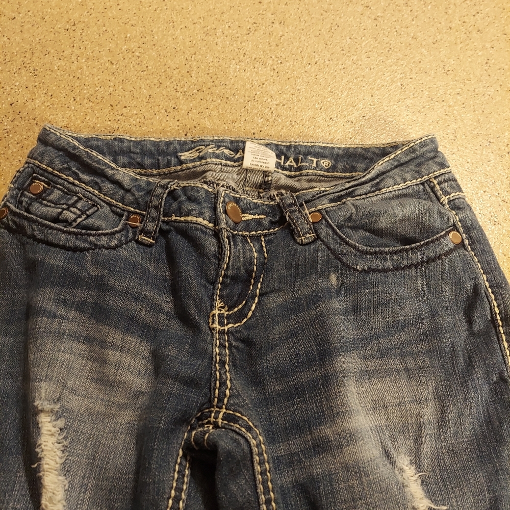Blue asphalt bootcut jeans short 1 distressed - Picture 4 of 7